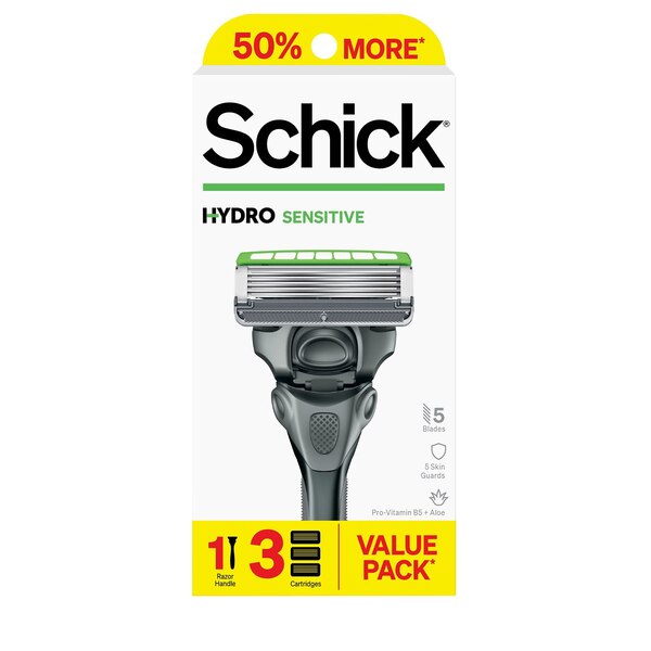 Schick Hydro Sensitive 5-Blade Razor + 3 Razor Blade Refills