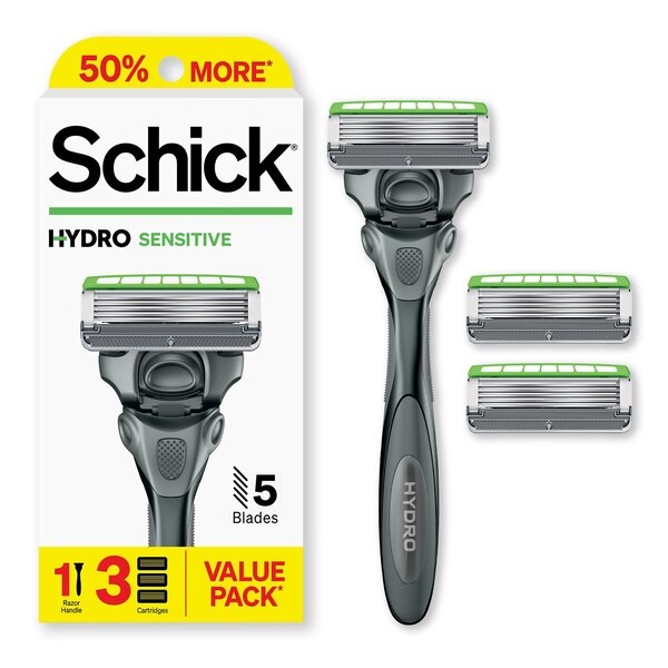 Schick Hydro Sensitive 5-Blade Razor + 3 Razor Blade Refills