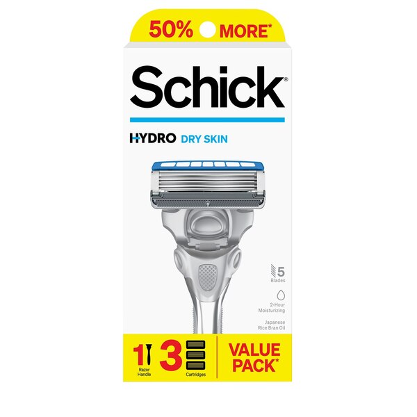 Schick Hydro Dry Skin 5-Blade Razor + 3 Razor Blade Refills