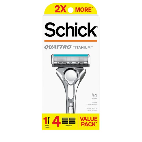 Schick Quattro Titanium 4-Blade Razor + 4 Razor Blade Refills