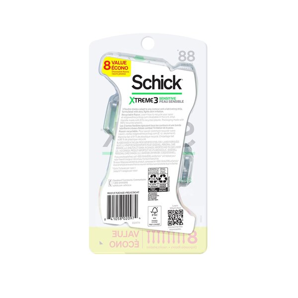 Schick Xtreme Sensitive 3-Blade Disposable Razors, 8 CT