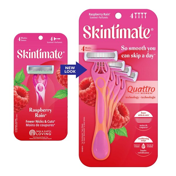 Skintimate Raspberry Rain 4-Blade Disposable Razors, 4 CT