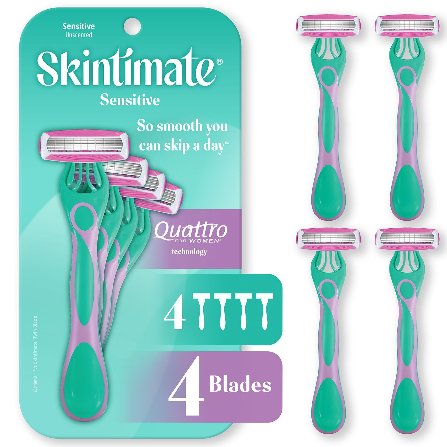 Skintimate - Rasuradoras desechables de 4 hojas para piel sensible, 4 u.