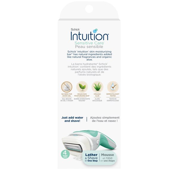 Schick Intuition Sensitive Care Organic Aloe Razor + 2 Razor Blade Refills
