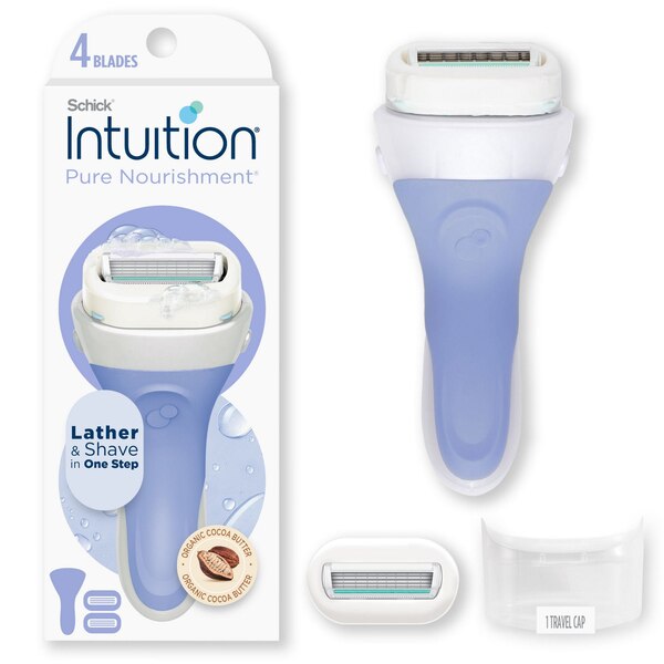 Schick Intuition Pure Nourishment 4-Blade Razor + 2 Razor Blade Refills
