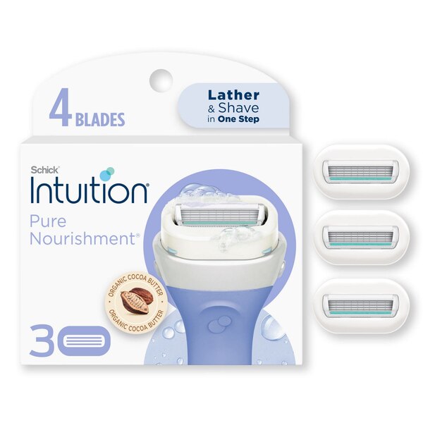 Schick Intuition Pure Nourishment 4-Blade Razor Blade Refills, 3 CT