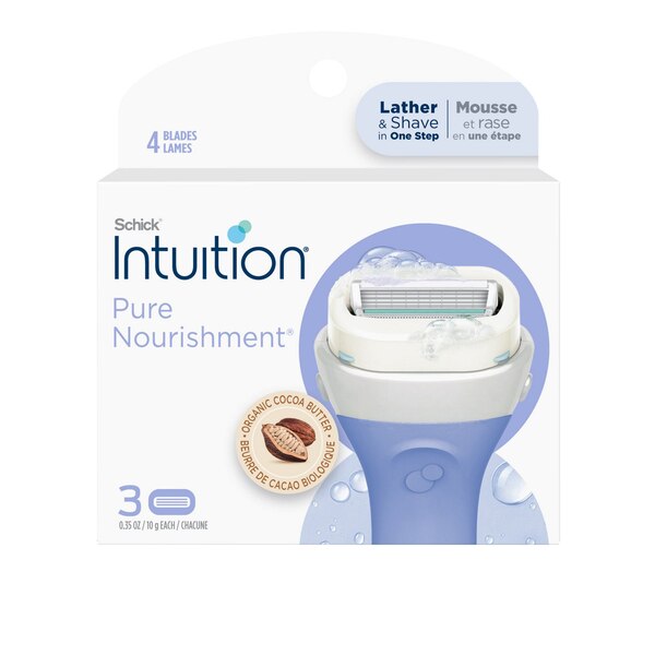 Schick Intuition Pure Nourishment 4-Blade Razor Blade Refills, 3 CT