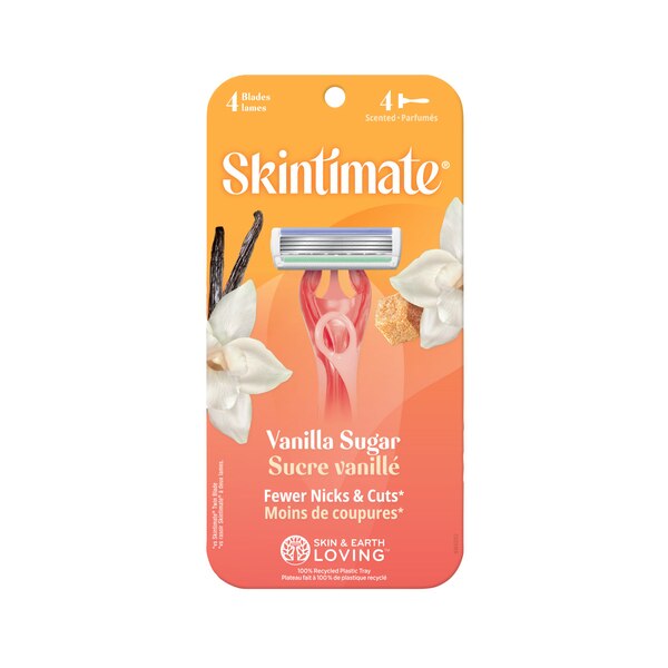 Skintimate Vanilla Sugar - Rasuradoras desechables de 4 hojas, exfoliantes, 4 u.