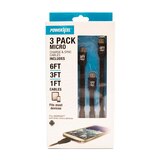 Powerxcel 3 Pack Micro Charge & Sync Cables, thumbnail image 1 of 3