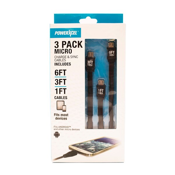 Powerxcel 3 Pack Micro Charge & Sync Cables