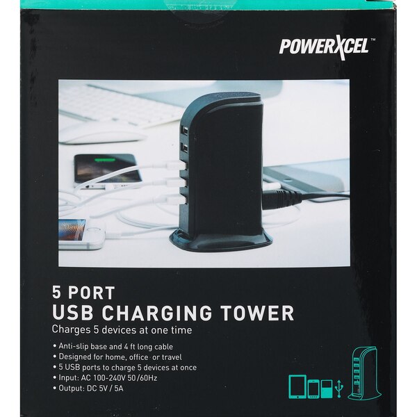 Powerxcel - Torre de carga USB de 5 puertos