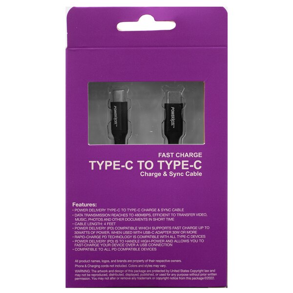 PowerXcel Type C to Type C Ultra Durable Charge and Sync Cable