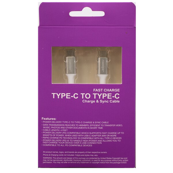 PowerXcel Type C to Type C Ultra Durable Charge and Sync Cable