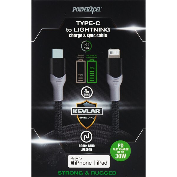 PowerXcel Type C to Lightning  Charge and Sync Cable with Kevlar Shielding