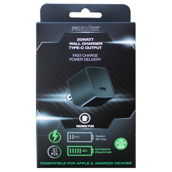 PowerXcel 20 Watt Wall Charger Type-C Output, Black