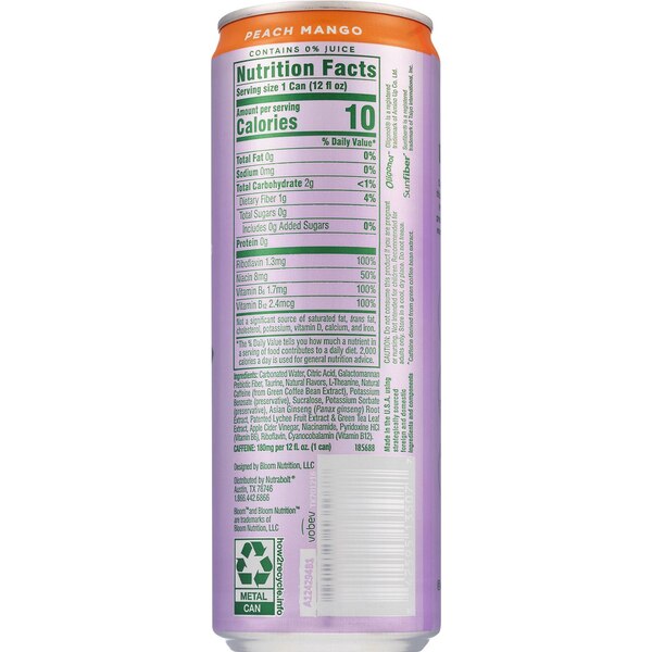Bloom Energy, Peach Mango, 12 oz