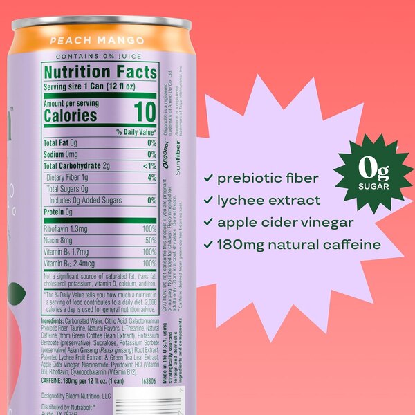 Bloom Energy, Peach Mango, 12 oz