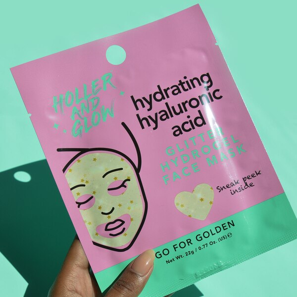 Holler and Glow Go for Golden Hydrating Hyaluronic Acid Glitter Hydrogel Face Mask