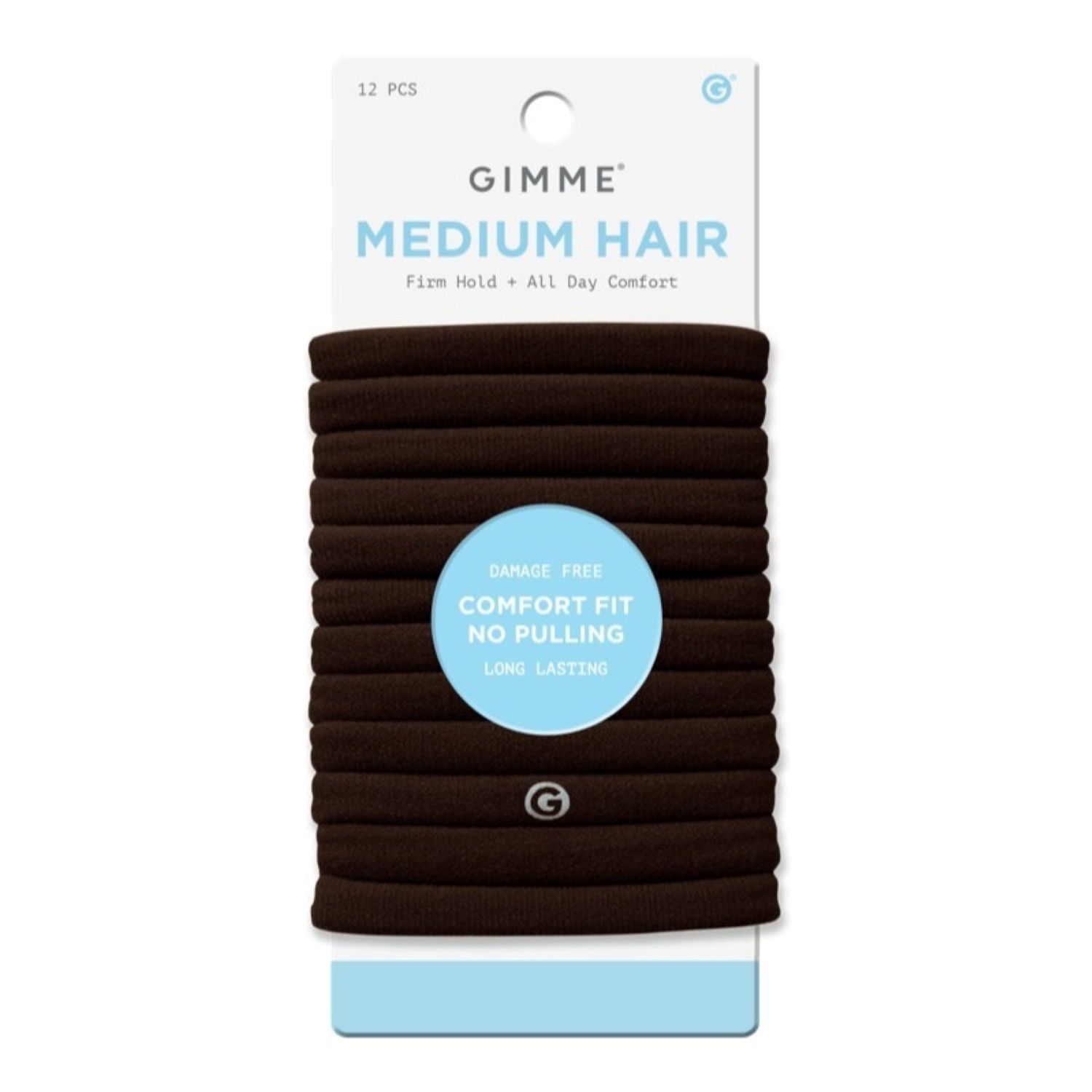 Gimme Beauty Medium Hair Elastics, Dark Brown, 12 CT