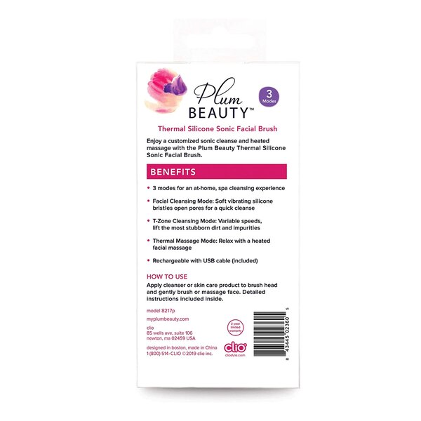 Plum Beauty Thermal Sonic Facial Brush, Silicone, Plum, 1 EA