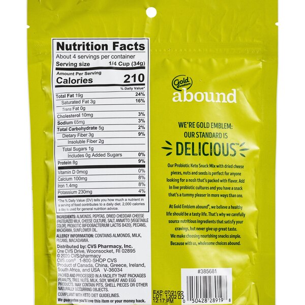 Gold Emblem Abound Probiotic Keto Snack Mix, 5 oz