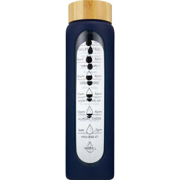 Sun & Sky Glass Water Bottle with Hydration Tracker & Silicone Grip, 34 oz, Assorted Colors
