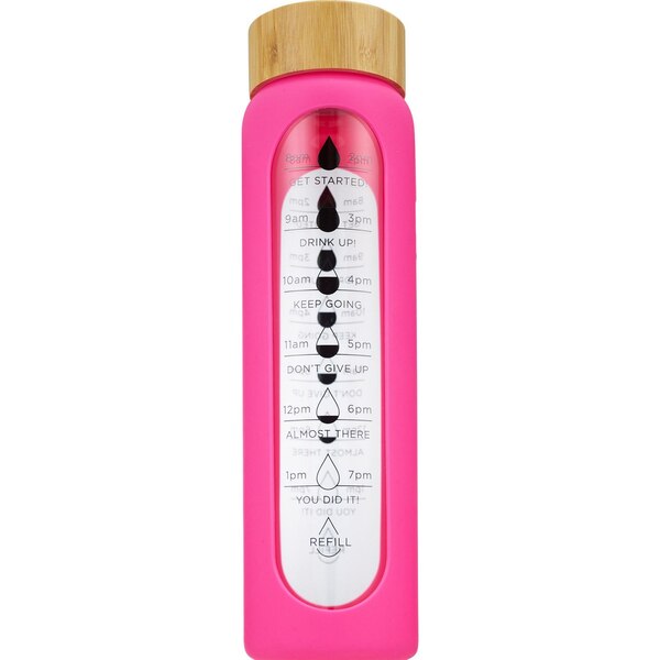 Sun & Sky Glass Water Bottle with Hydration Tracker & Silicone Grip, 34 oz, Assorted Colors