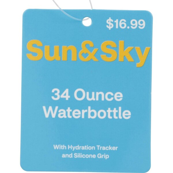 Sun & Sky Glass Water Bottle with Hydration Tracker & Silicone Grip, 34 oz, Assorted Colors