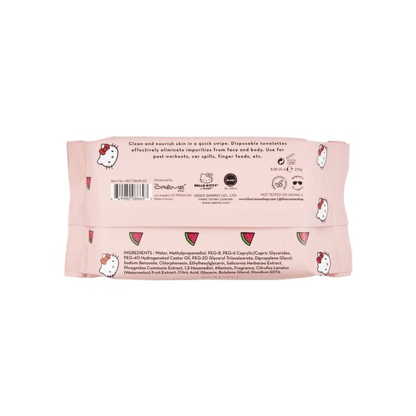 The Crème Shop x Hello Kitty 3-in-1 Complete Cleansing Towelettes, 60CT, Hydrating Watermelon