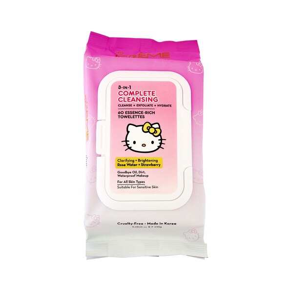 The Crème Shop x Hello Kitty 3-in-1 Complete Cleansing Towelettes, 60CT, Rose Water + Strawberry