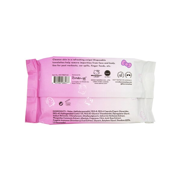 The Crème Shop x Hello Kitty 3-in-1 Complete Cleansing Towelettes, 60CT, Rose Water + Strawberry