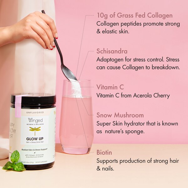 WINGED Glow Up Skin + Stress Drink Mix, Unflavored, 9.7 OZ