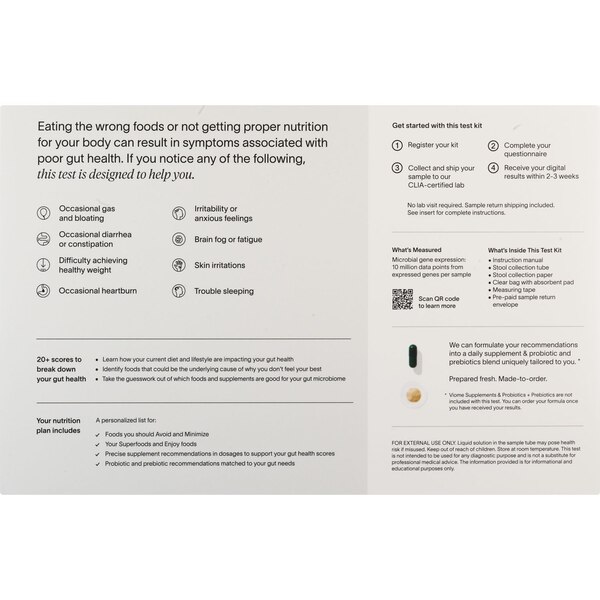 Viome Gut Intelligence Gut Health Insights + Personalized Nutrition Plan
