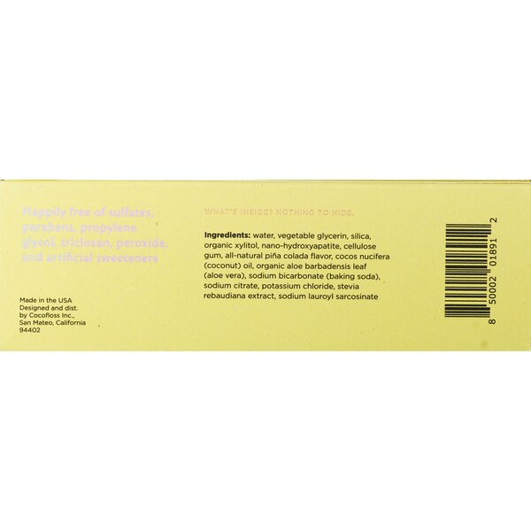 COCOFLOSS Cocoshine Whitening Toothpaste, Pina Colada, 3.4 OZ