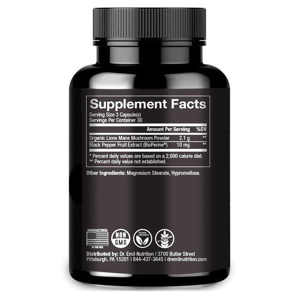 Dr. Emil Lion's Mane Focus, Immunity & Memory Support Capsules, 90 CT