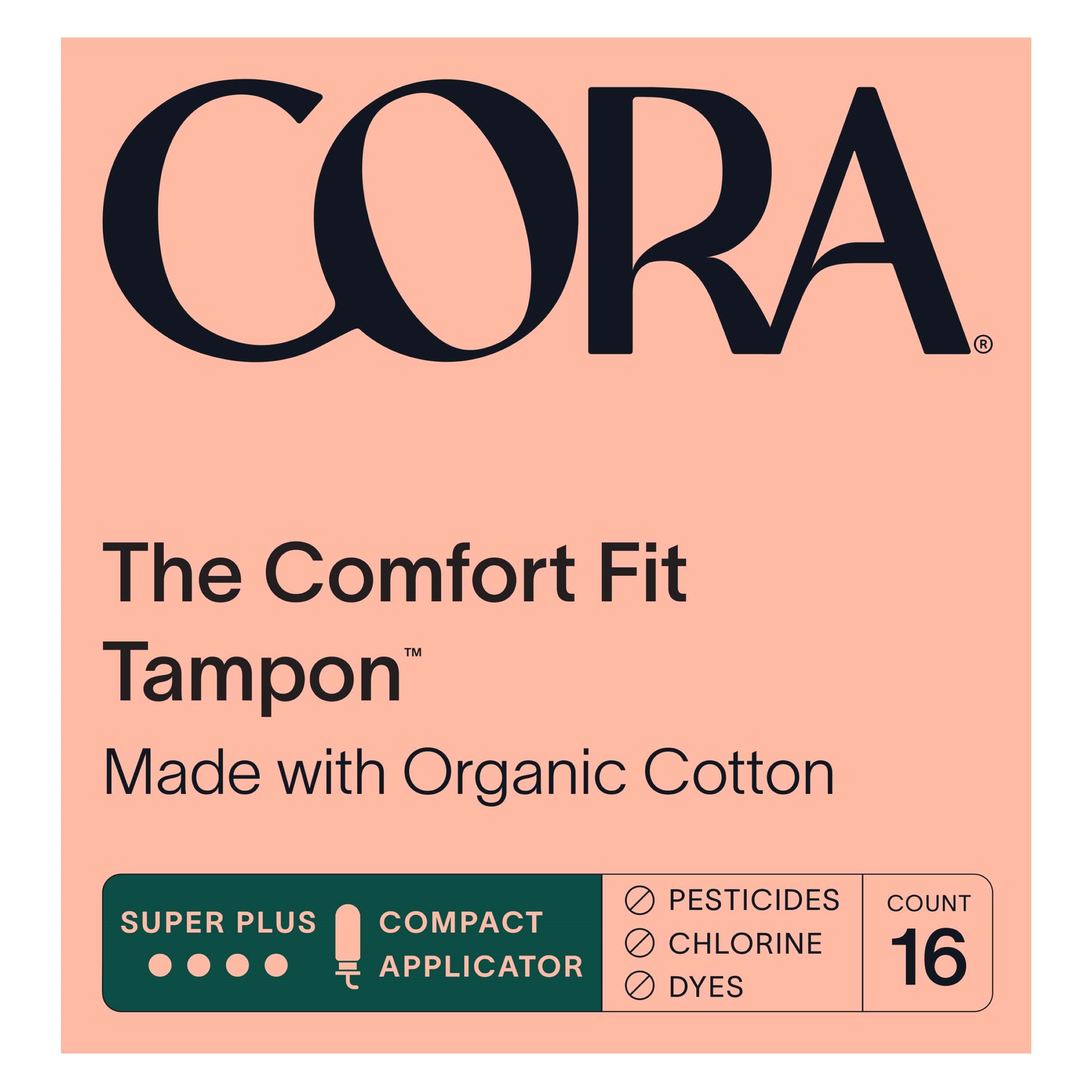 CORA The Comfort Fit Tampon, Organic Cotton, Super Plus Absorbency, 16