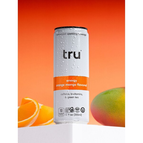 Tru, Energy, Orange Mango Flavored Sparkling Water, 12 oz