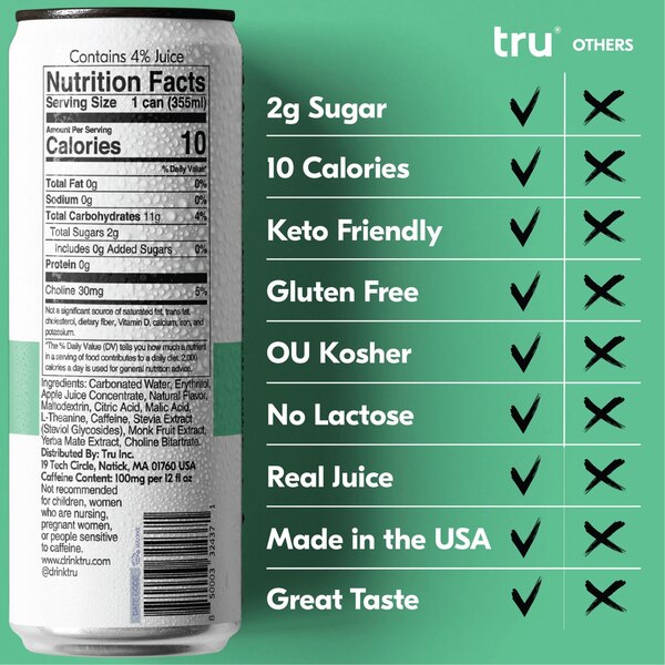 Tru, Focus,  Apple Kiwi Flavored Sparkling Water, 12 oz