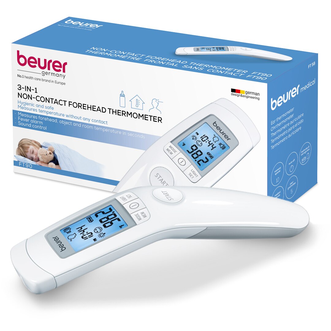 Beurer FT90 - Termómetro sin contacto para toma de temperatura en la frente, ambiente y superficies