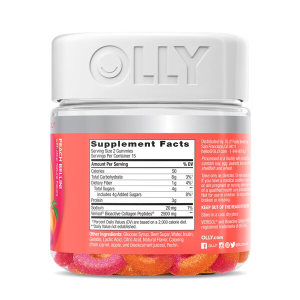 Olly Collagen Peach Rings Gummy Supplement, 30CT