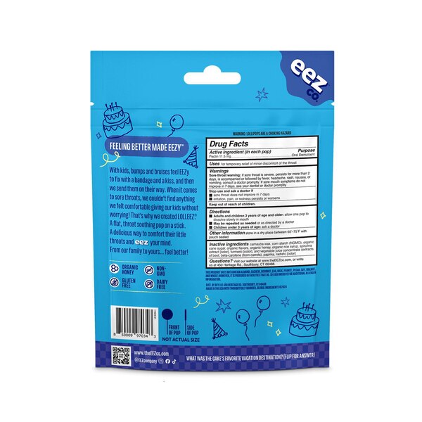 Lolleez Organic Throat Soothing Pop - Birthday Cake, 15 CT