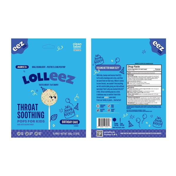 Lolleez Organic Throat Soothing Pop - Birthday Cake, 15 CT