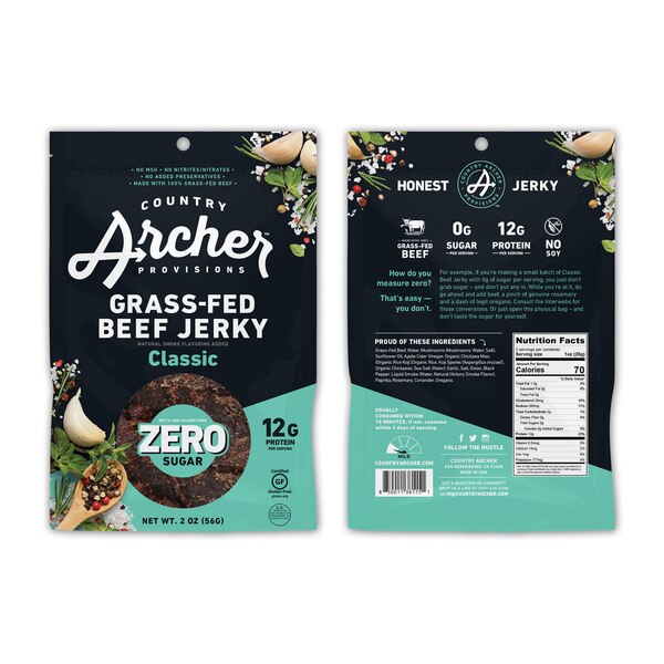 Country Archer Classic Grass-Fed Beef Jerky, Zero Sugar, 2 oz