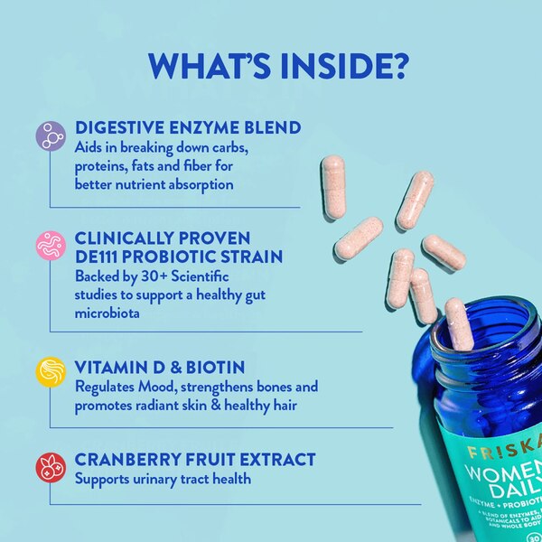 FRISKA Women's Daily Enzyme + Probiotic Support Capsules