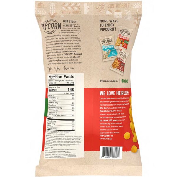 Pipcorn Heirloom Snacks, Spicy Cheddar Cheese Balls with Tabasco, 4.5 oz