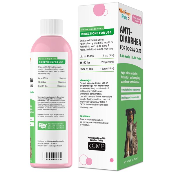 Wellnergy Pets Anti-Diarrhea for Dogs and Cats with Syringe, 8oz