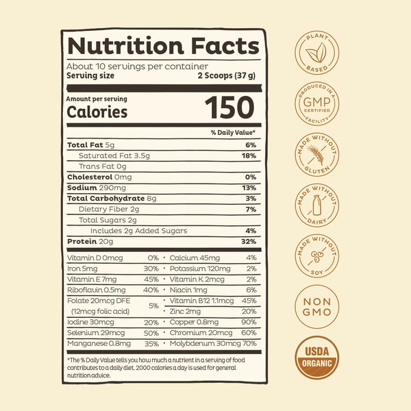 KOS Organic Plant Based Protein Powder, Vanilla, 10 Servings