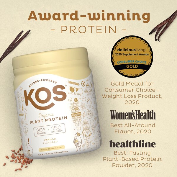 KOS Organic Plant Based Protein Powder, Vanilla, 10 Servings