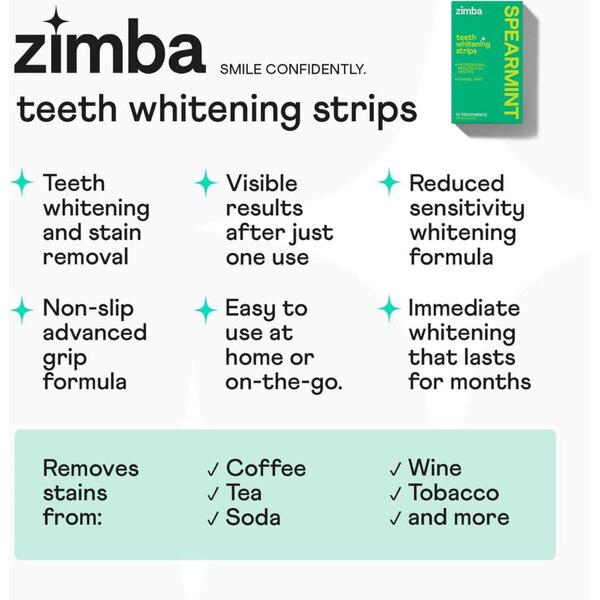 Zimba Teeth Whitening Strips, Spearmint, 14 Treatments