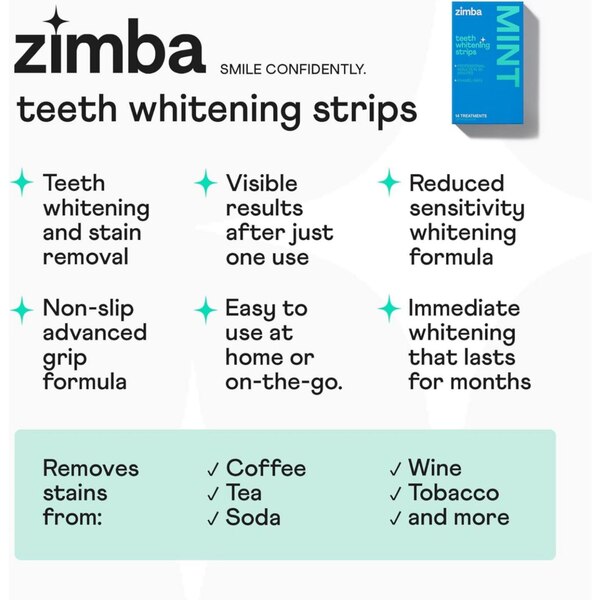 Zimba Teeth Whitening Strips, Mint, 14 Treatments